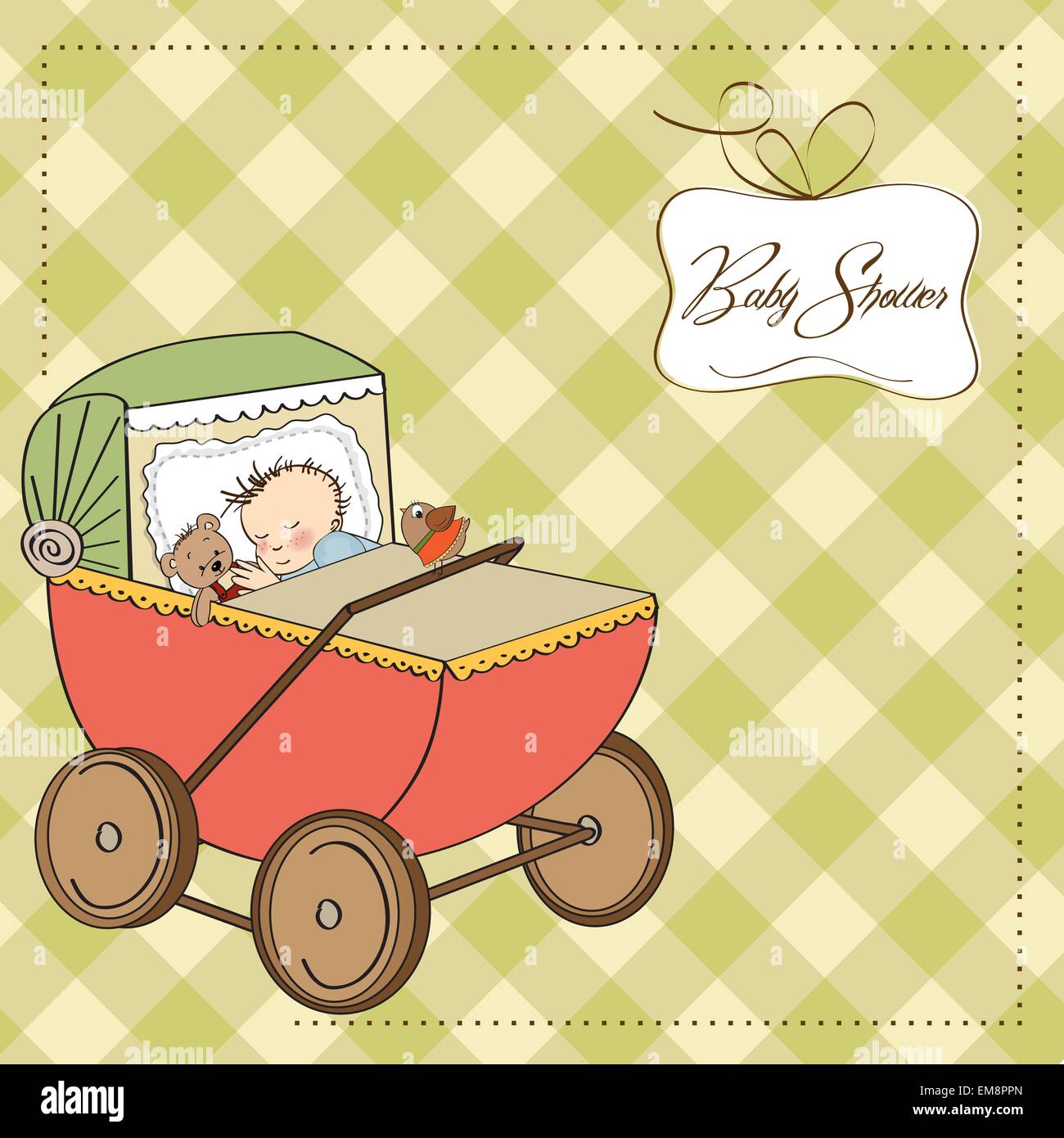 baby boy shower card with retro strolller Stock Vector Image & Art Alamy