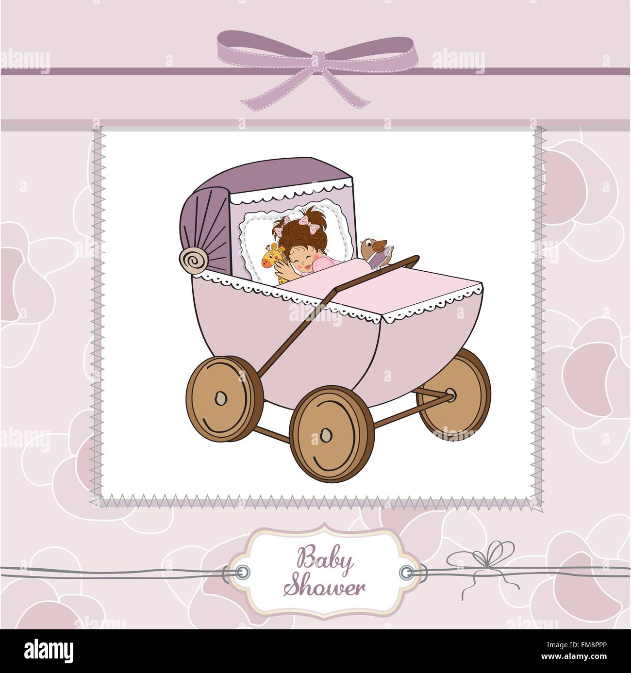 baby girl shower card with retro strolller Stock Vector Image & Art - Alamy