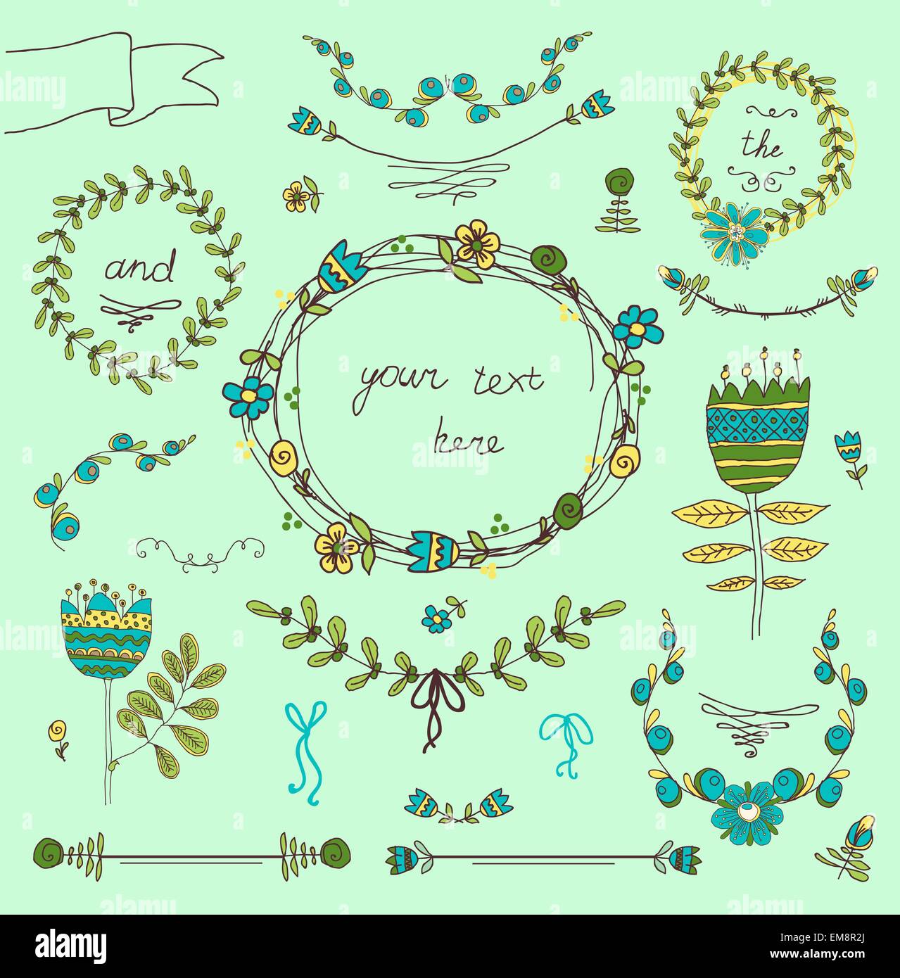 Vintage frames and hand-drawn floral decorative elements Stock Vector ...