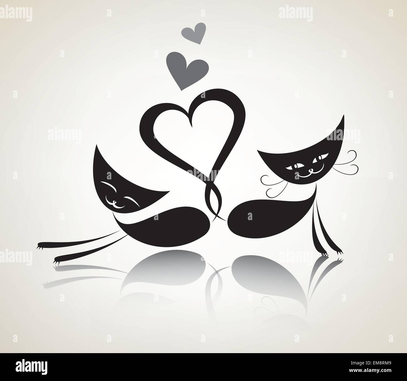 Photo about Silhouette of two black cats in love. Illustration of