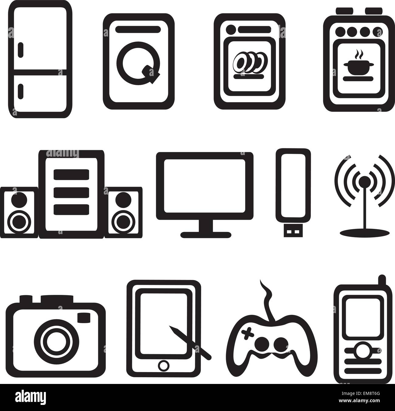 electric goods of household appliance icons set Stock Vector
