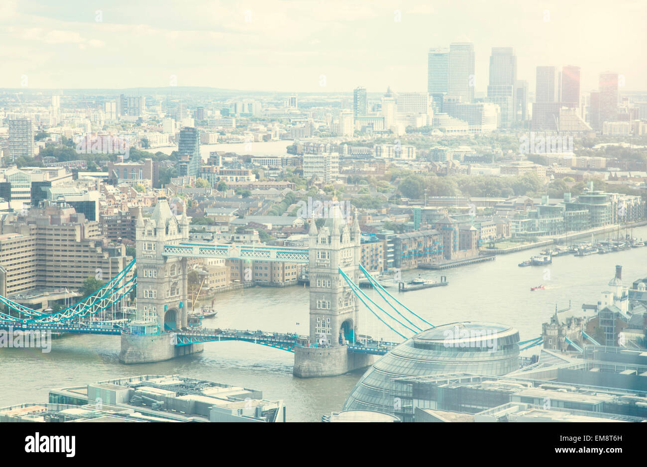 High angled view of Tower Bridge and Thames river, London, UK Stock Photo