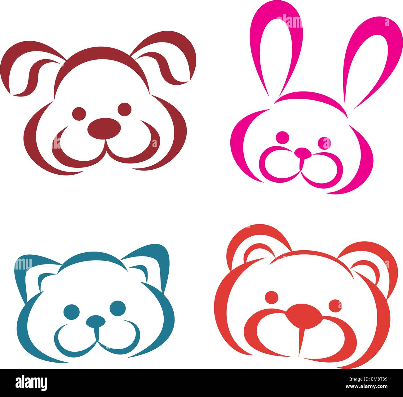 teddy animals portraits icons. Outlined toys vector illustration. Stock Vector