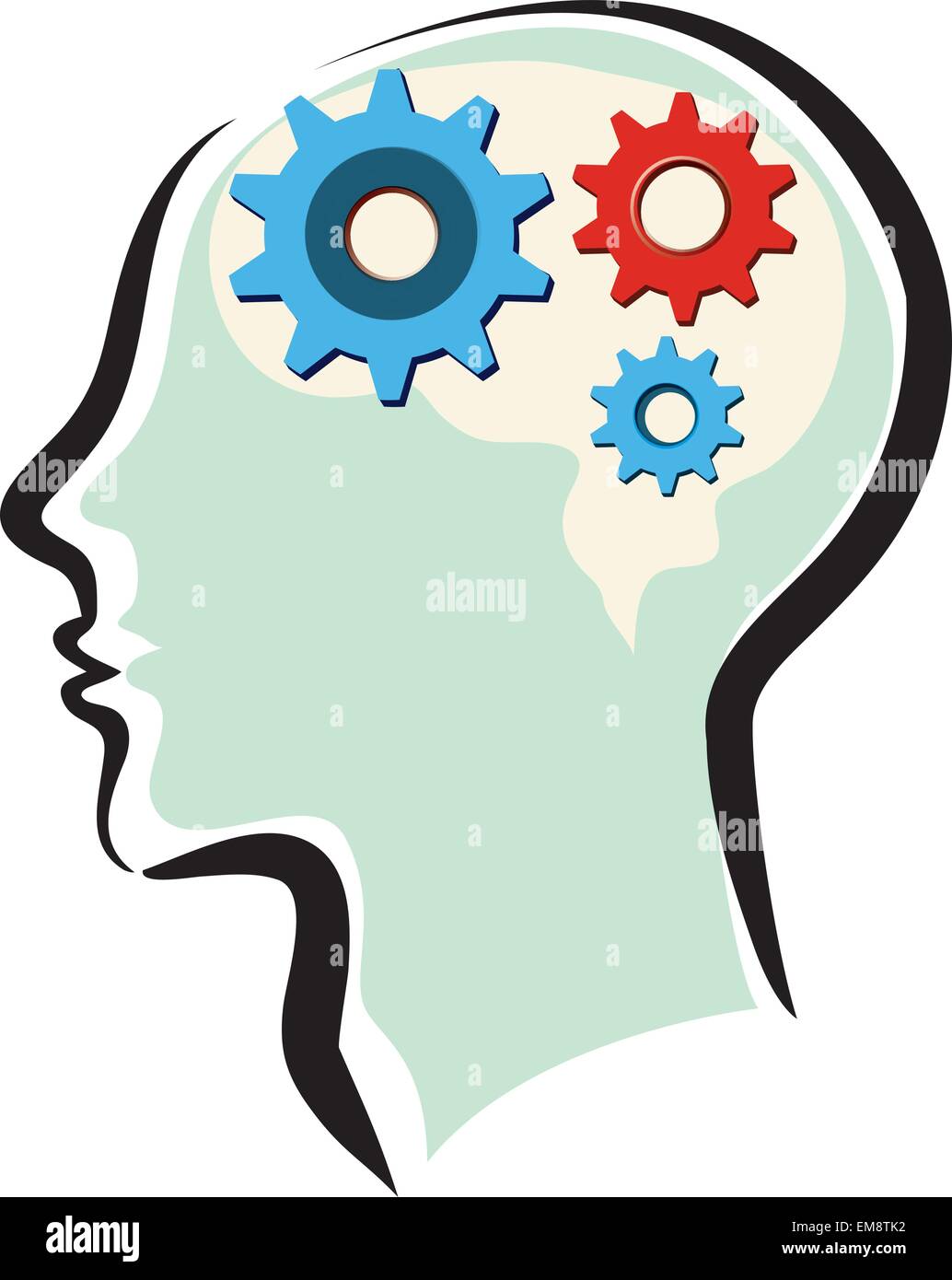 mans head with brain and thinking process Stock Vector