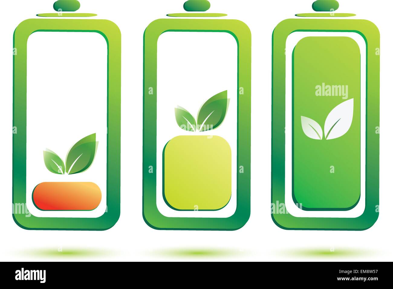 eco battery charge level, vector icons set Stock Vector