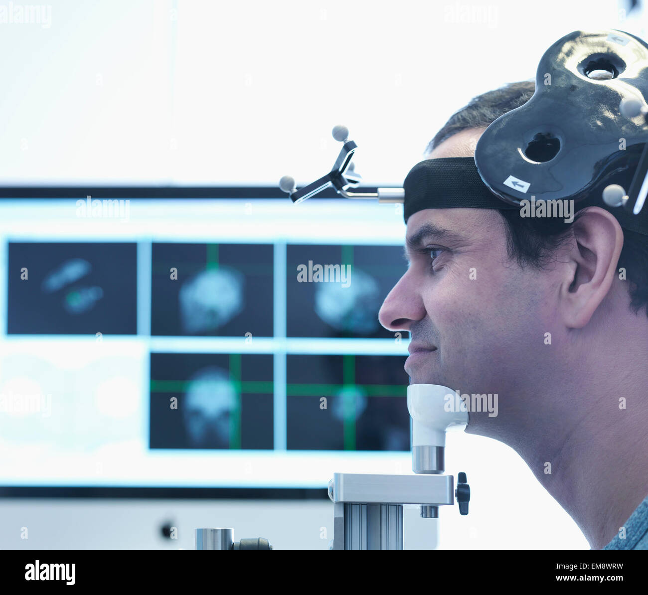Patient in transcranial magnetic stimulation (TMS) experiment, close up Stock Photo