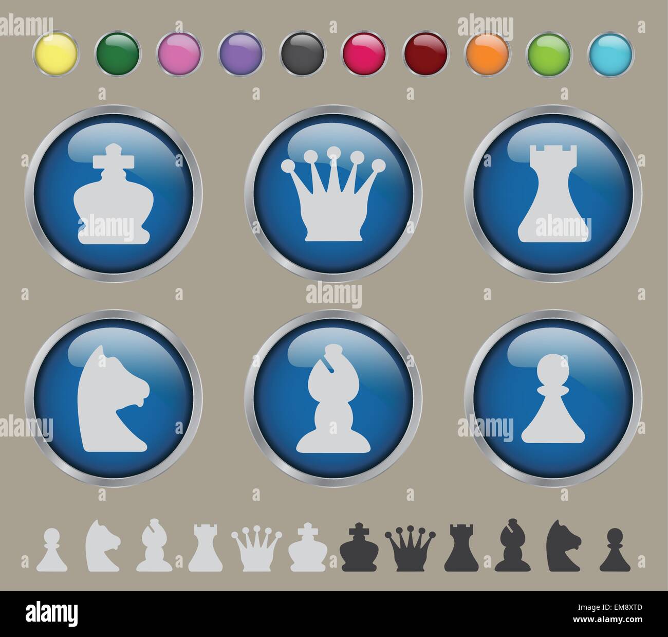 Set of stylized glossy chess on a brown background Stock Vector