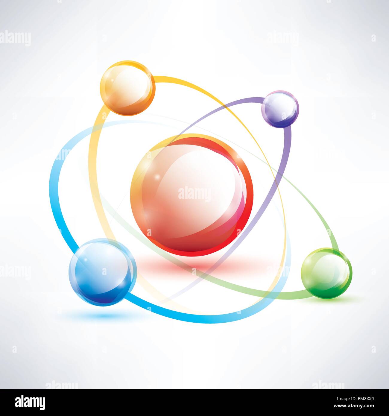 atom structure, abstract glossy icon, science and energy concept Stock Vector