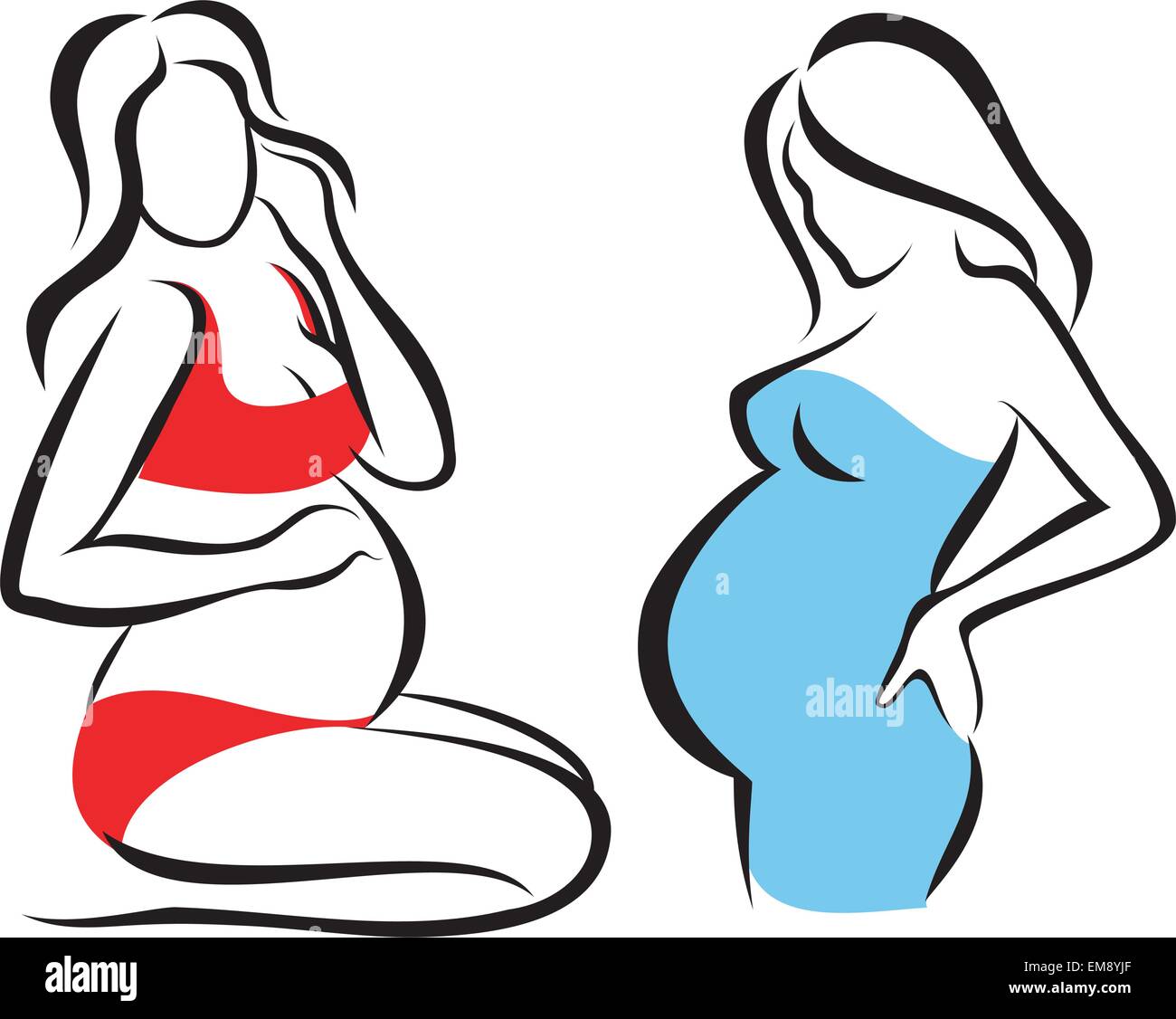 pregnant woman awaitng childbirth, set of vector icons Stock Vector