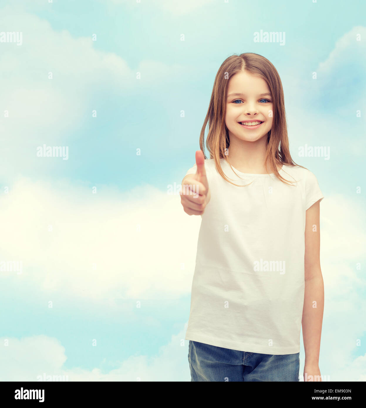 girl in blank white t-shirt showing thumbs up Stock Photo - Alamy