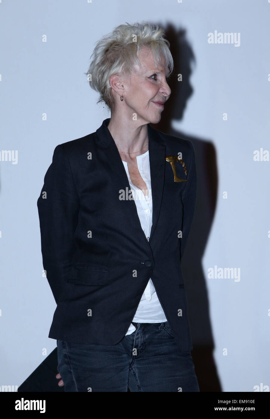 Beijing, China. 17th Apr, 2015. French director Tonie Marshall attends the opening of the French film panorama of the fifth Beijing International Film Festival (BJIFF) in Beijing, capital of China, April 17, 2015. Ten French films will be screened during the panorama, of which the opening film is 'Aimer Boire et Chanter'. Credit:  Gao Jing/Xinhua/Alamy Live News Stock Photo