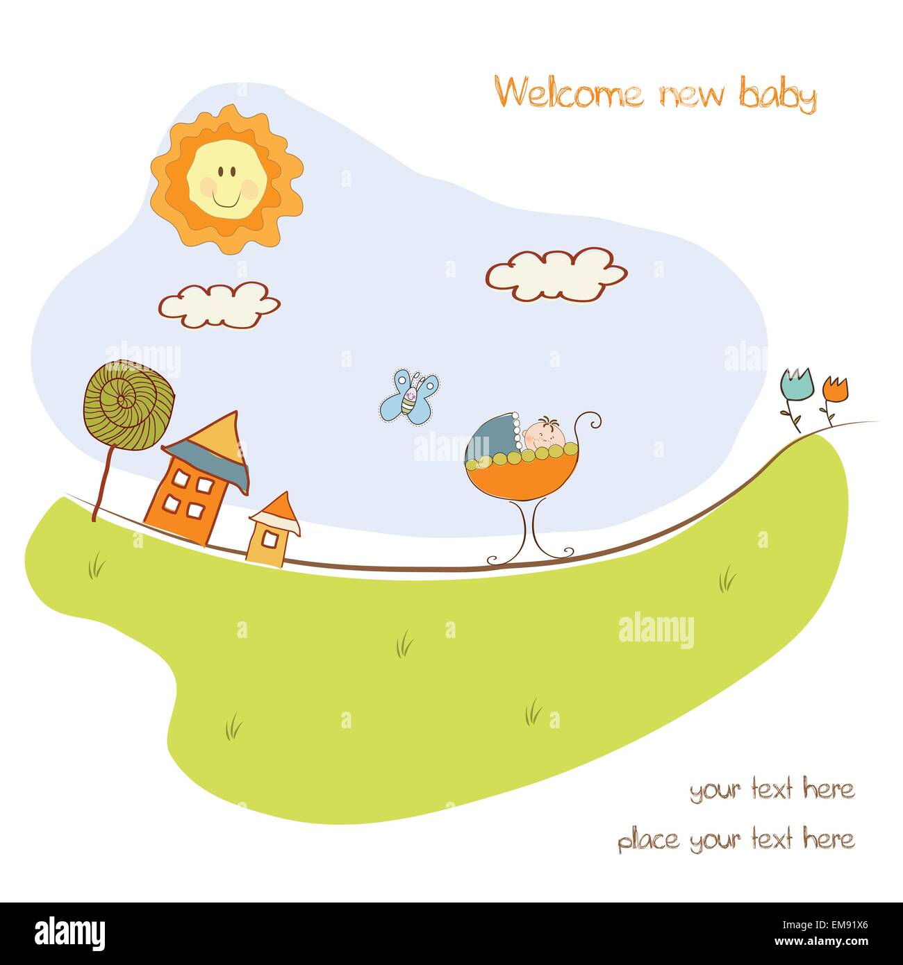 baby shower card with cute stroller Stock Vector Image & Art - Alamy