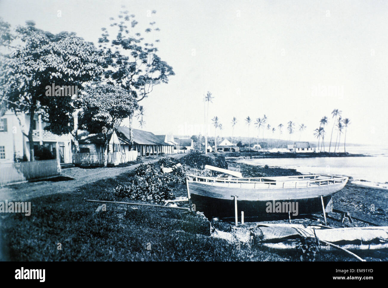 C.1890 Photograph, Hawaii, Big Island, Hilo, Along The Ocean Shore. Stock Photo