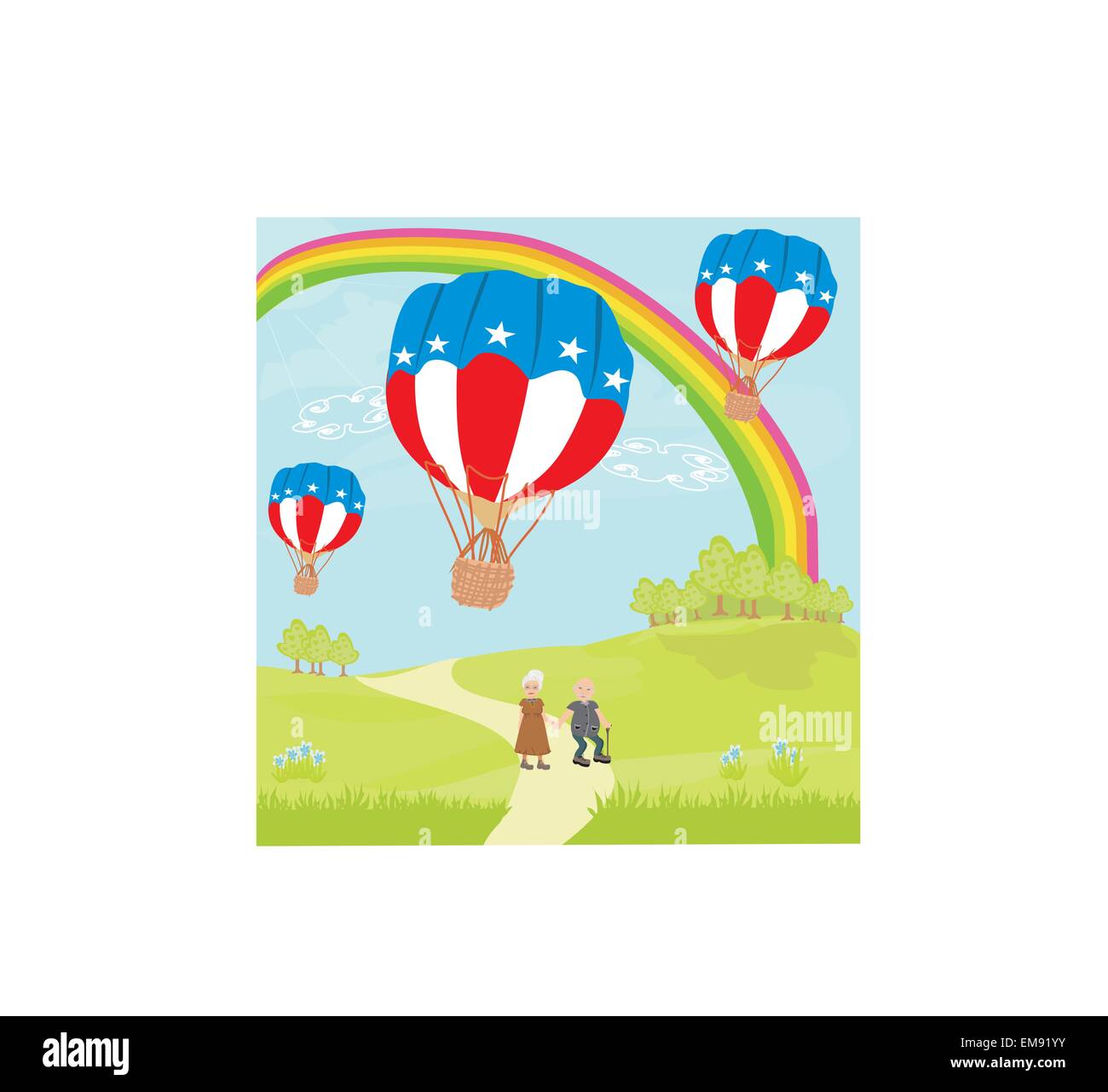 Senior couple walking in 4 of July Stock Vector