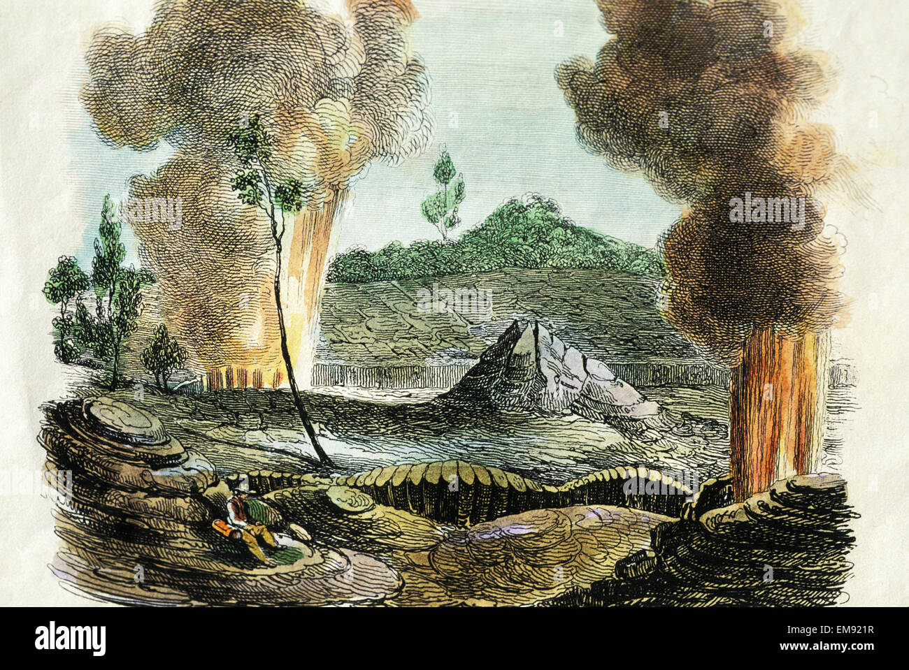 C.1850 Magazine Illustration, Hawaii, Big Island, Volcano Of Kilauea Stock Photo