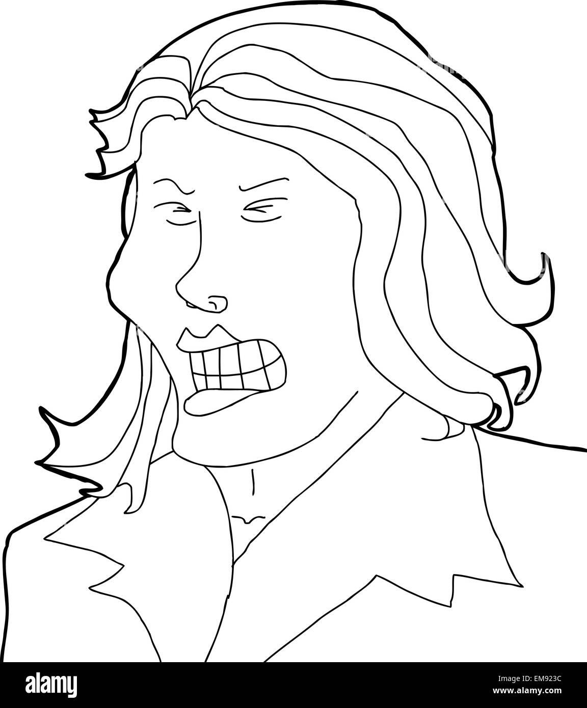 Hand drawn illustration of outline of angry woman Stock Photo