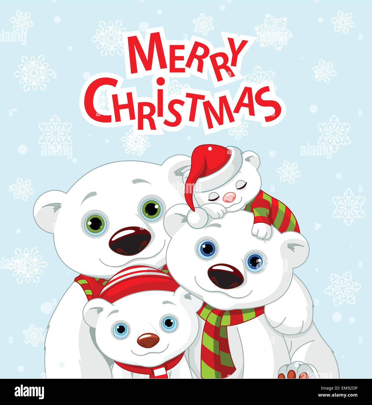 Christmas bear family greeting card Stock Vector