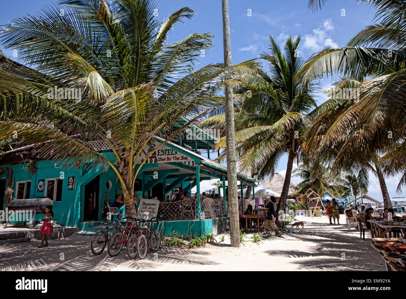 Estel's Restaurant and Bar on Ambergris Caye, Belize, South America. Stock Photo