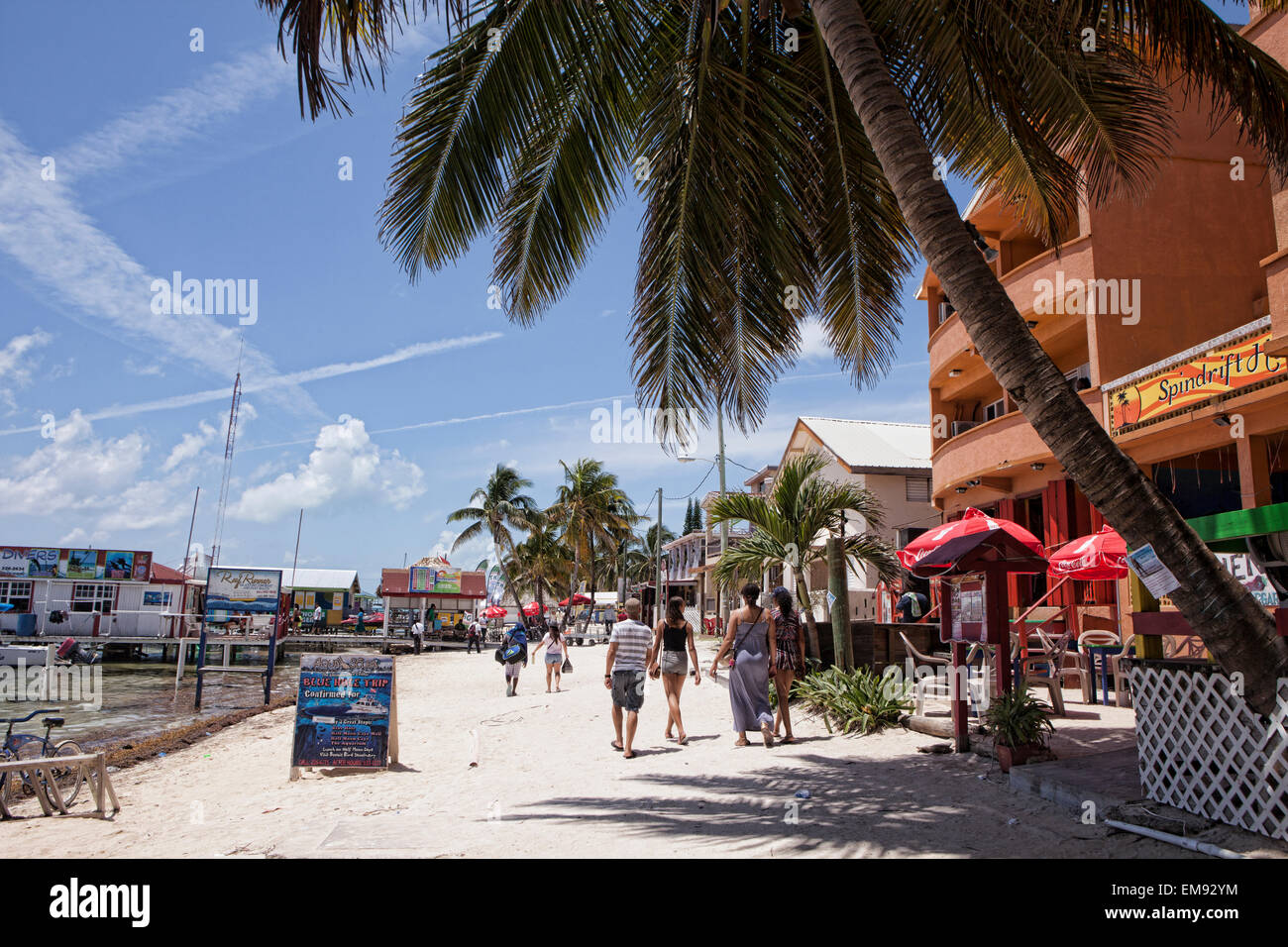 Looking down the beach, downtown, San Pedro, Ambergris Caye, Belize