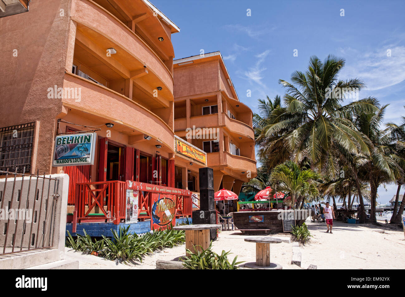 Spindrift Hotel and beach area in San Pedro, Ambergris Caye, Belize, South America Stock Photo