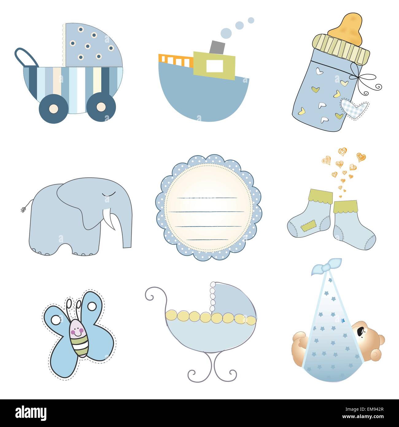 baby boy items set in vector format isolated on white background Stock