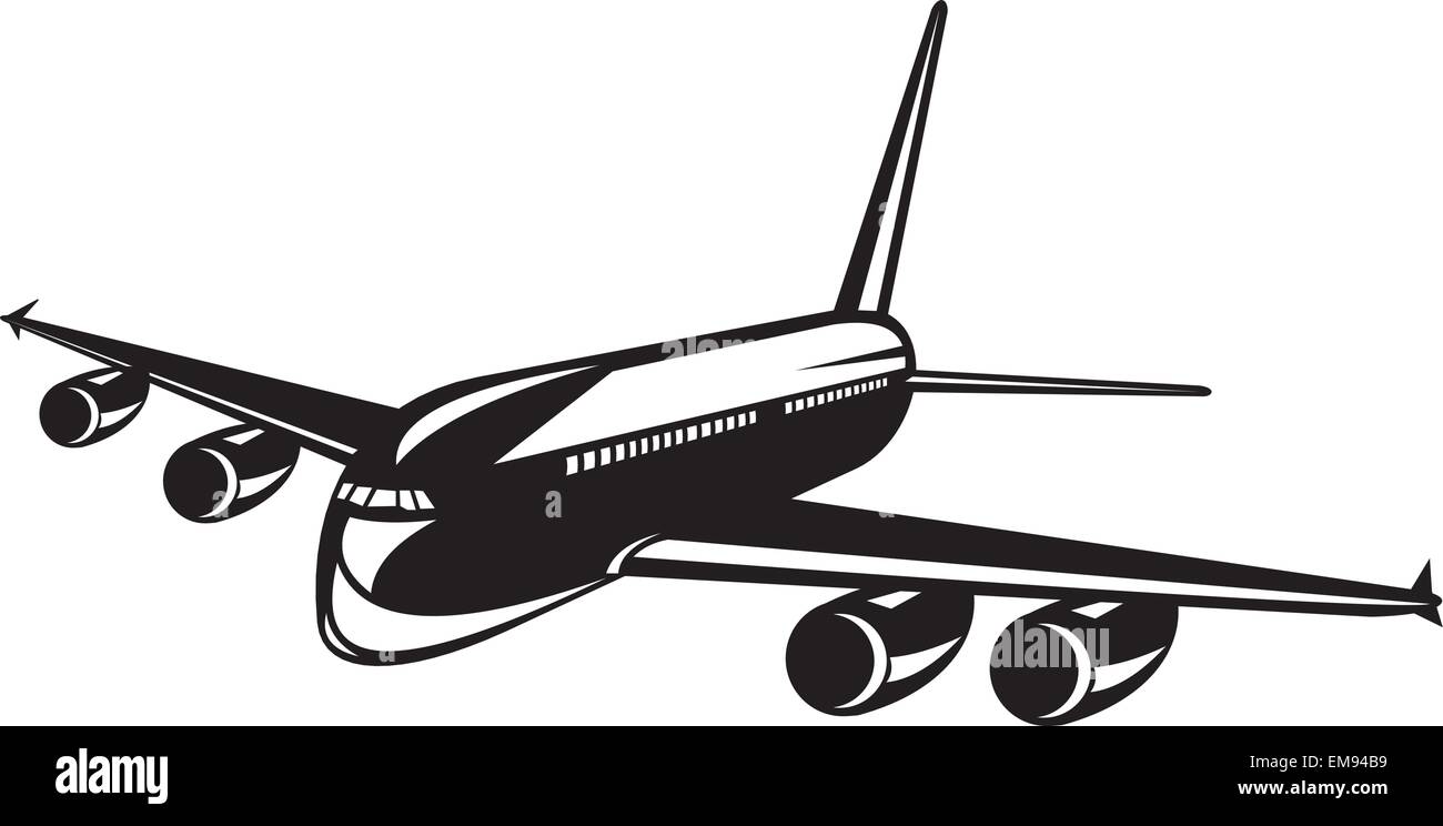 Commercial Jet Plane Airline Woodcut Stock Vector