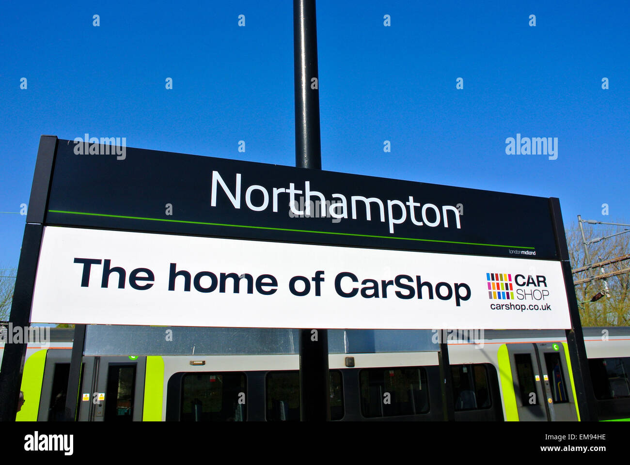 Northampton Railway station sign and the Car Shop sign Stock Photo Alamy