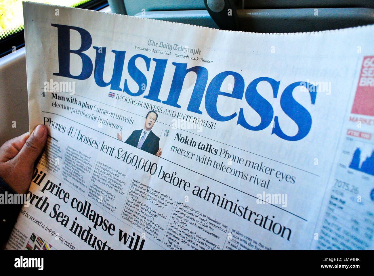 Business newspaper front page headlines Stock Photo