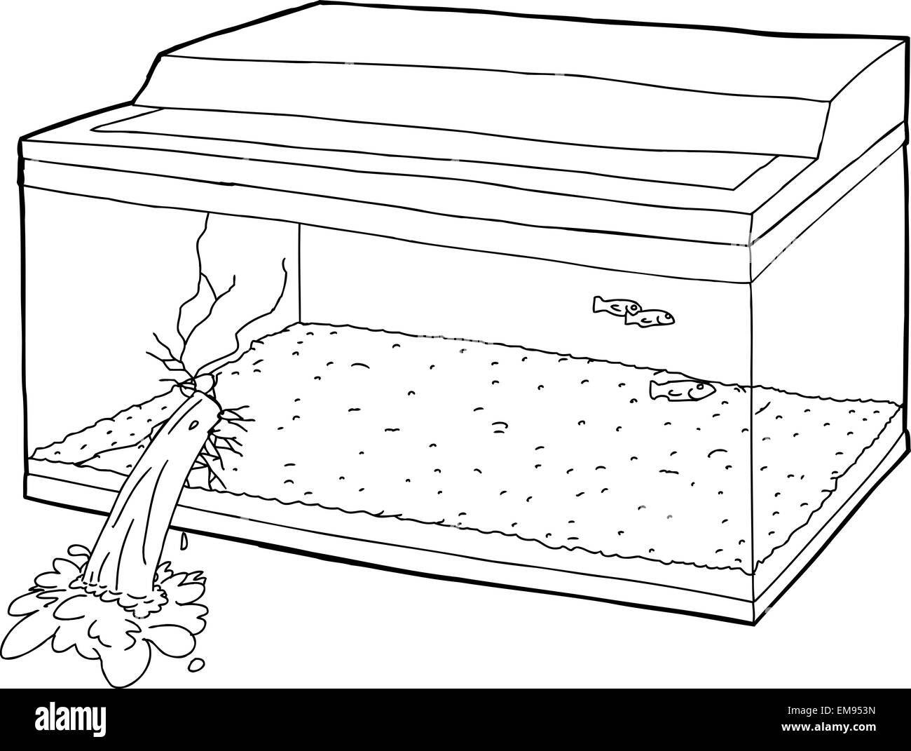 Single hand drawn broken fish tank cartoon Stock Photo Alamy