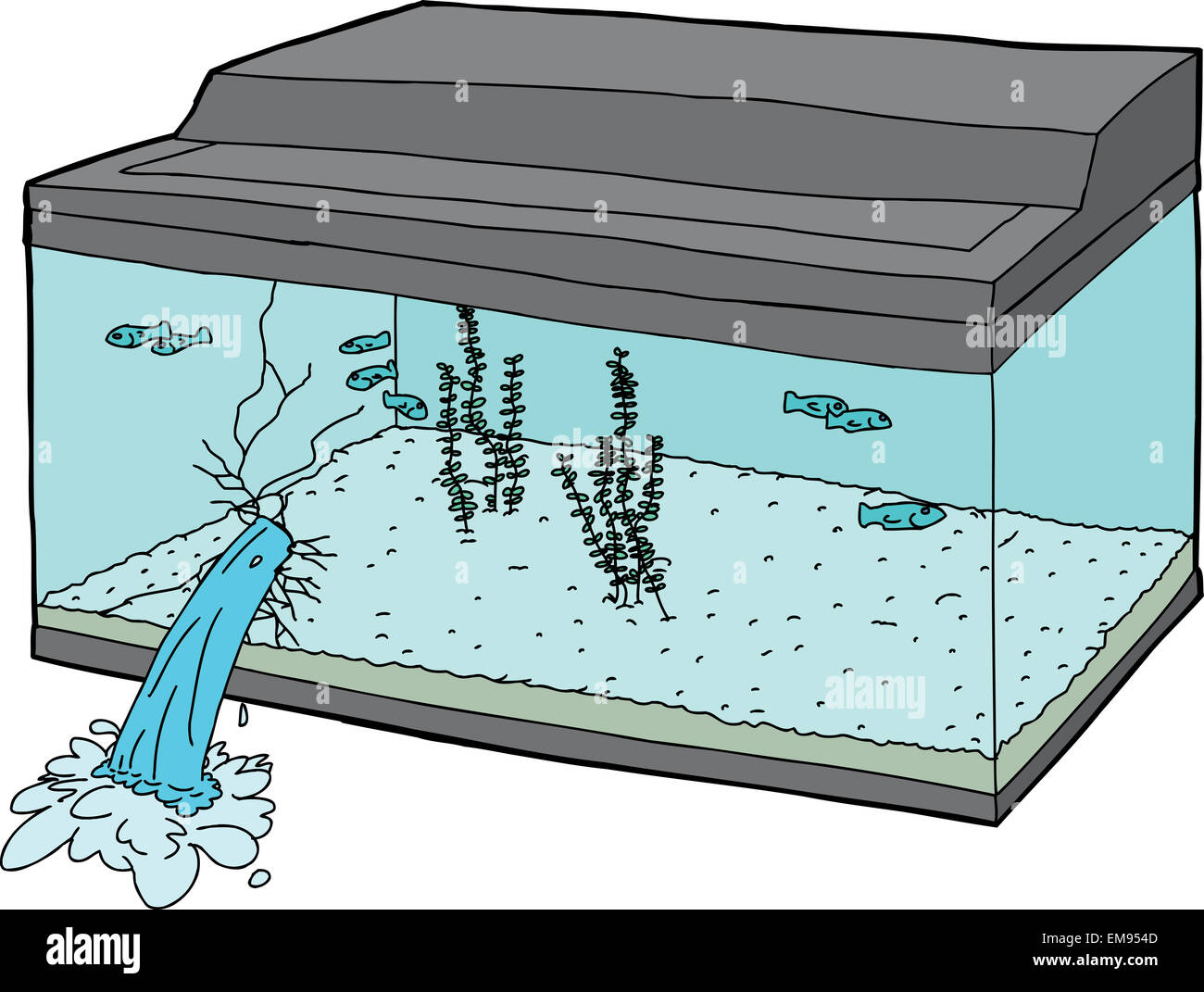 Oblivious fish swimming in leaking fish tank Stock Photo - Alamy