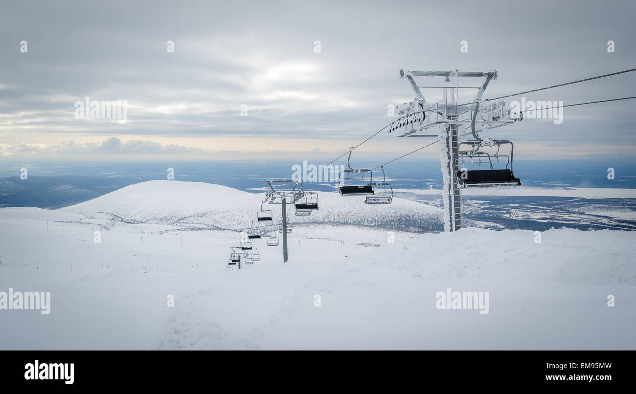 Ski lift cable way in the mountains Stock Photo