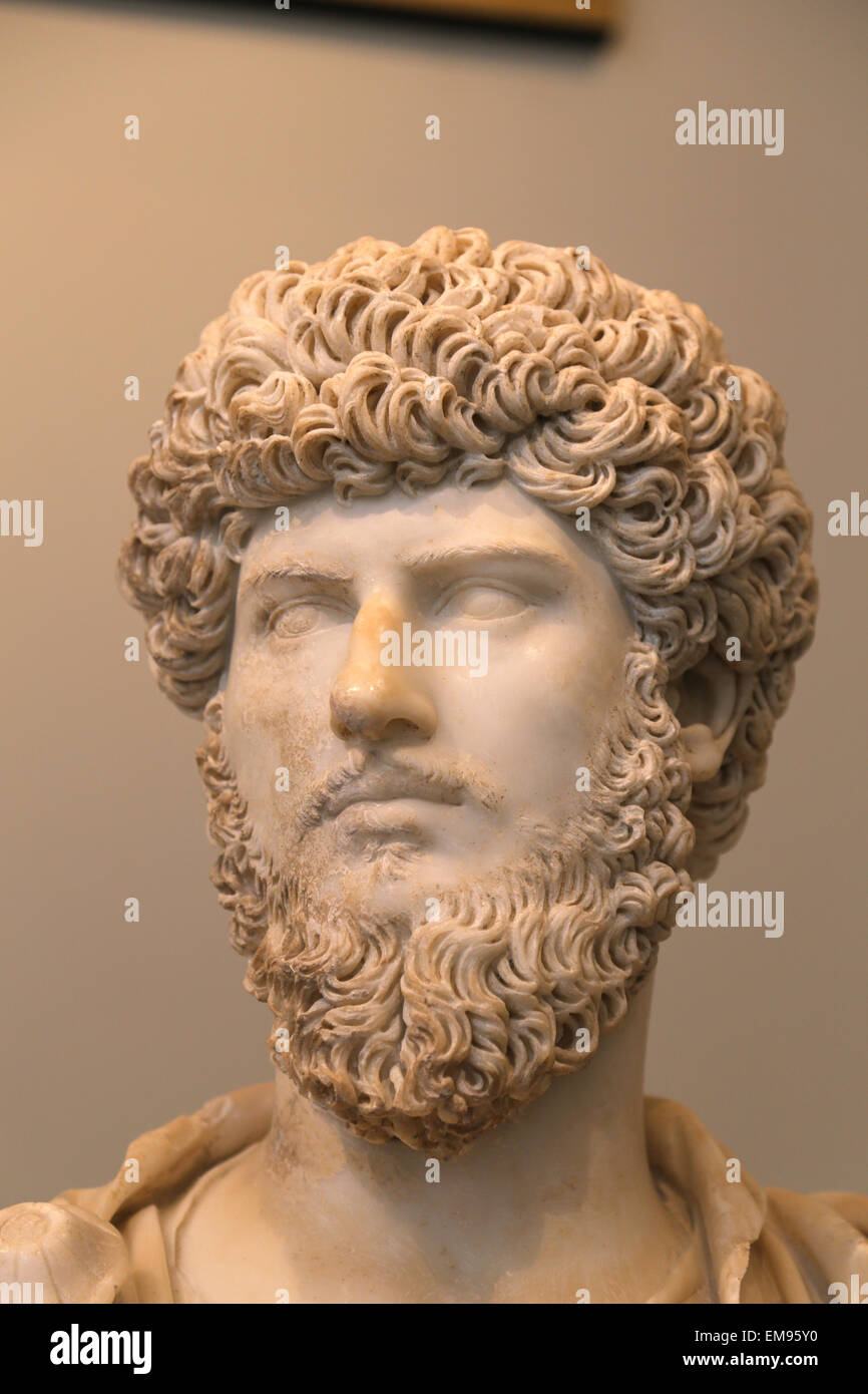 Portrait bust of coemperor Lucius Verus (130169 AD). Antonine period. 161169 AD. Acqua