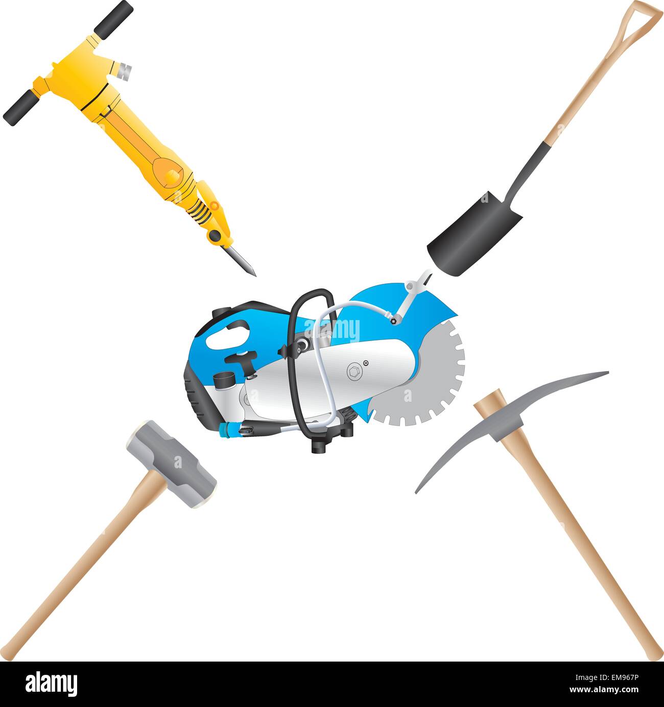 A detailed vector illustration of Builders Tools a Jack Hammer, Stone
