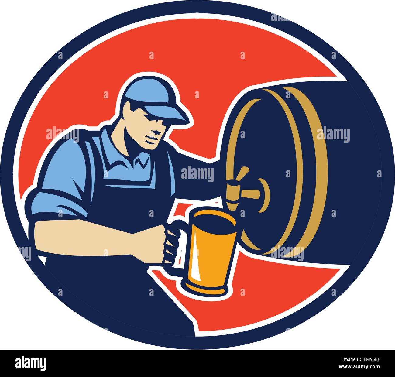 Brewer Bartender Pour Beer Pitcher Barrel Retro Stock Vector