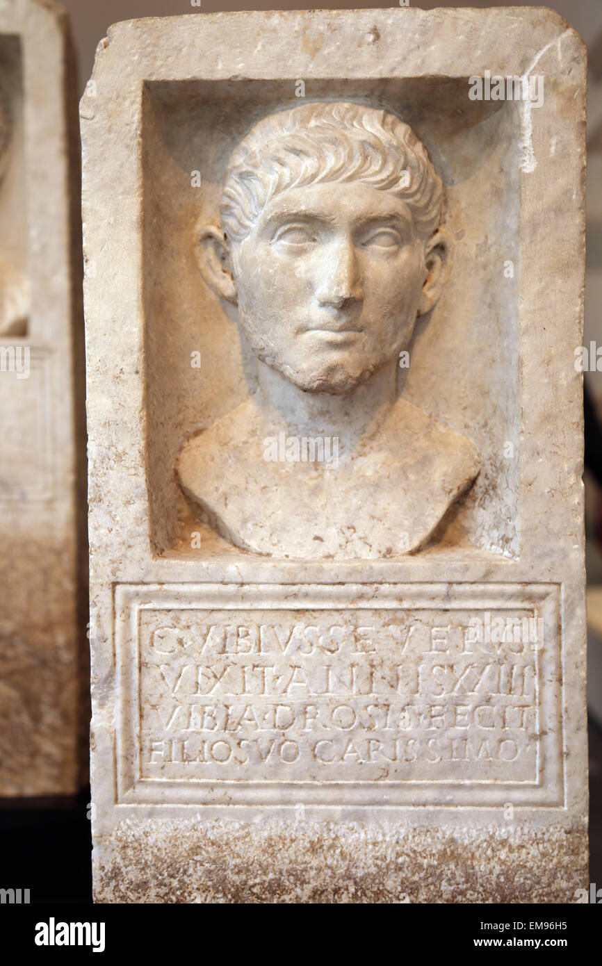 Marble funerary stele of Gaius Vibius Severus. Roman, Early Flavian period. A.D. 69-80. Metropolitan Museum of Art. Ny. USA. Stock Photo