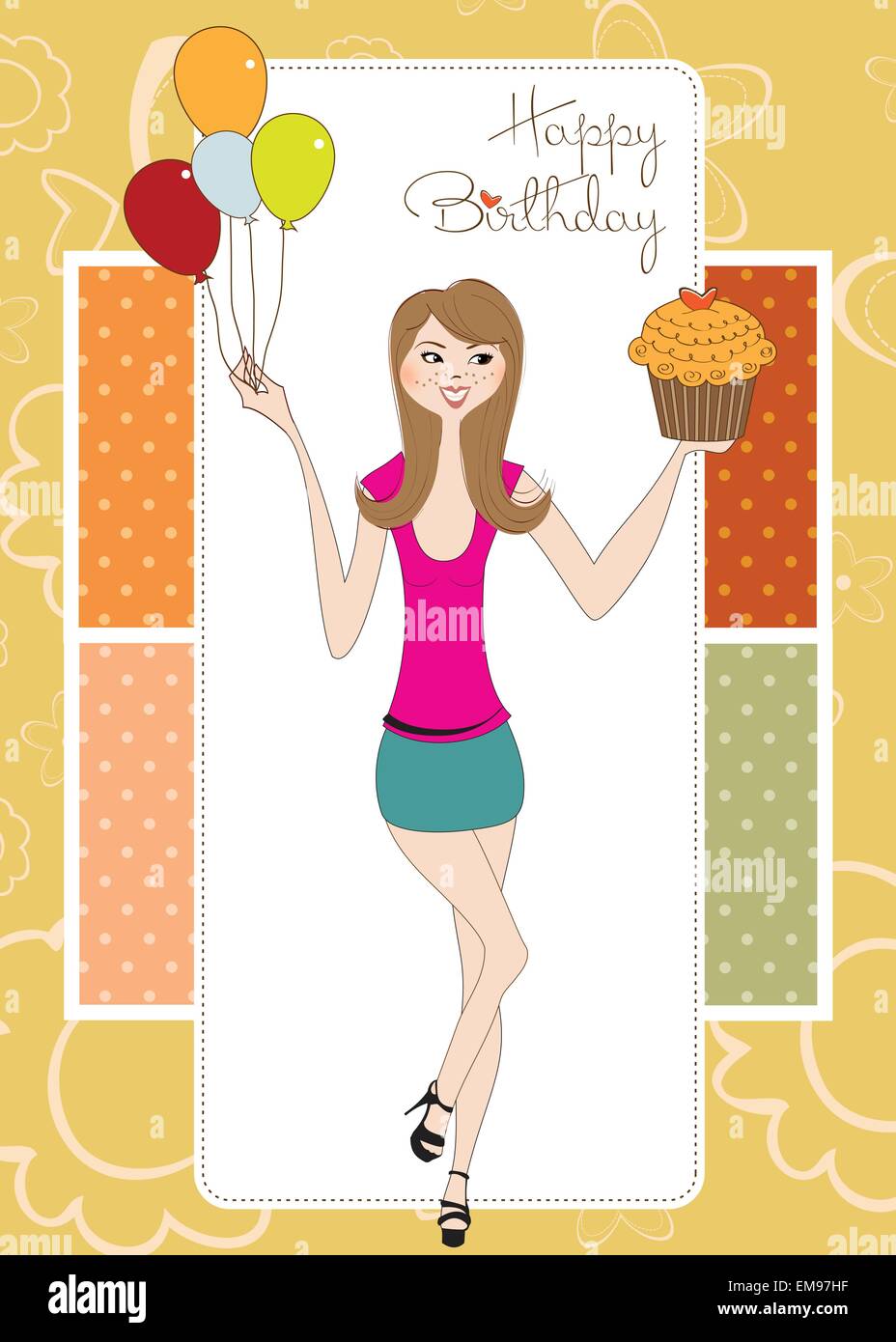 Sweet Sixteen Birthday card with young girl Stock Vector Image & Art