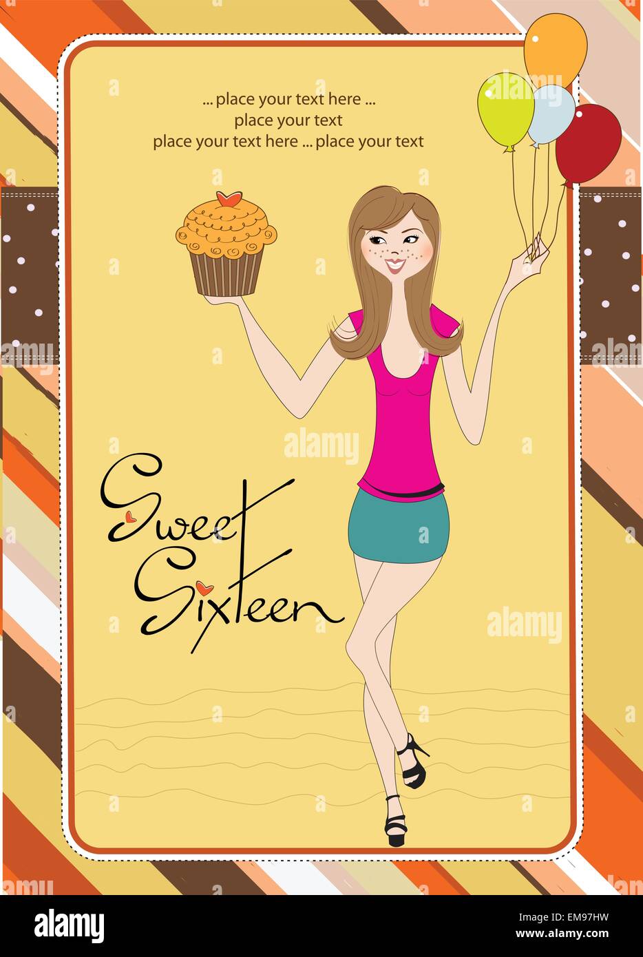 Sweet Sixteen Birthday card with young girl Stock Vector Image & Art Alamy