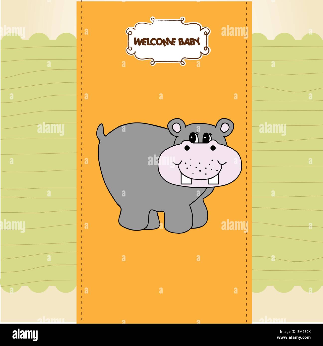 new baby invitation with hippopotamus Stock Vector