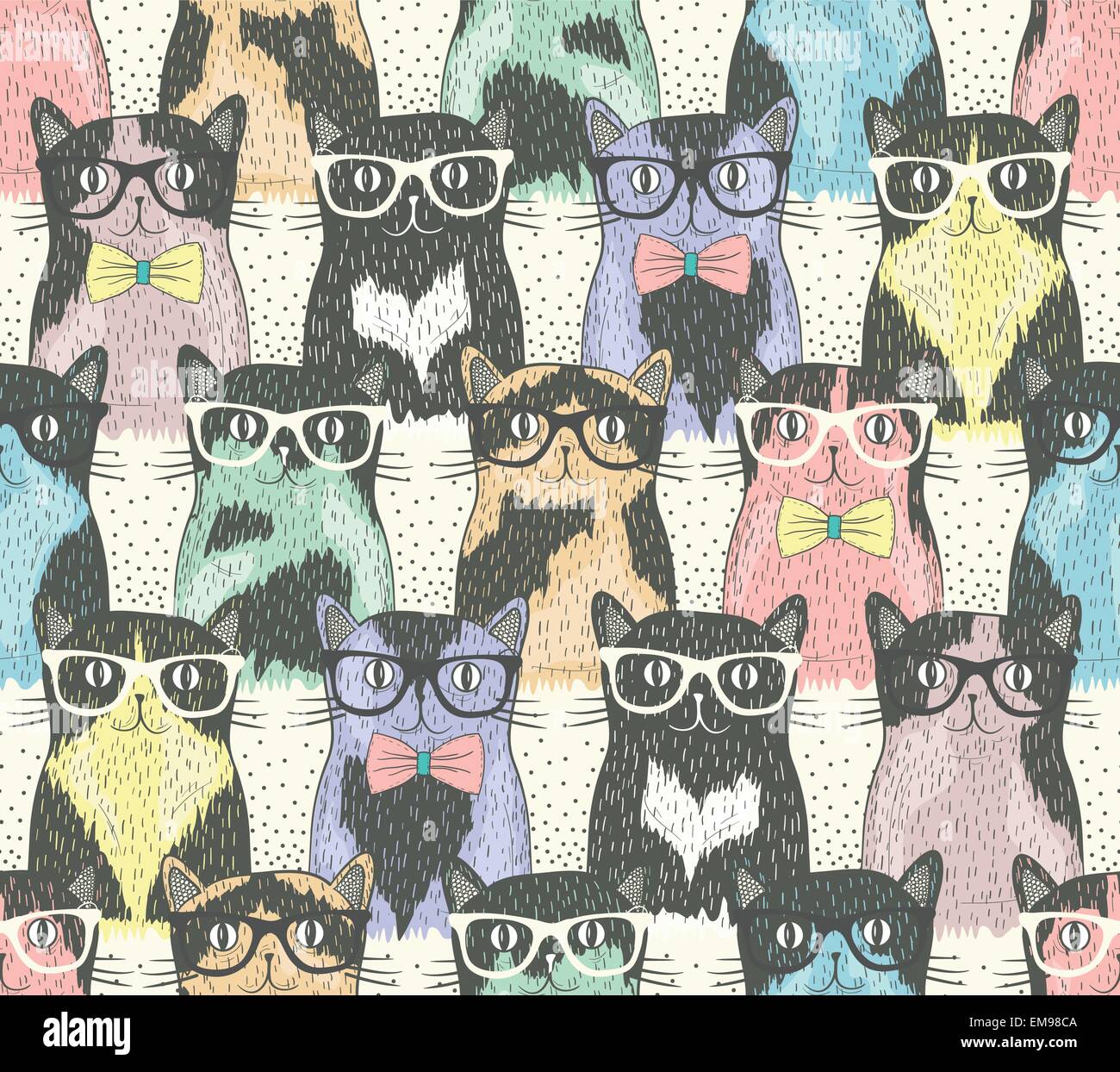 Seamless pattern with hipster cute cats for children Stock Vector Image ...