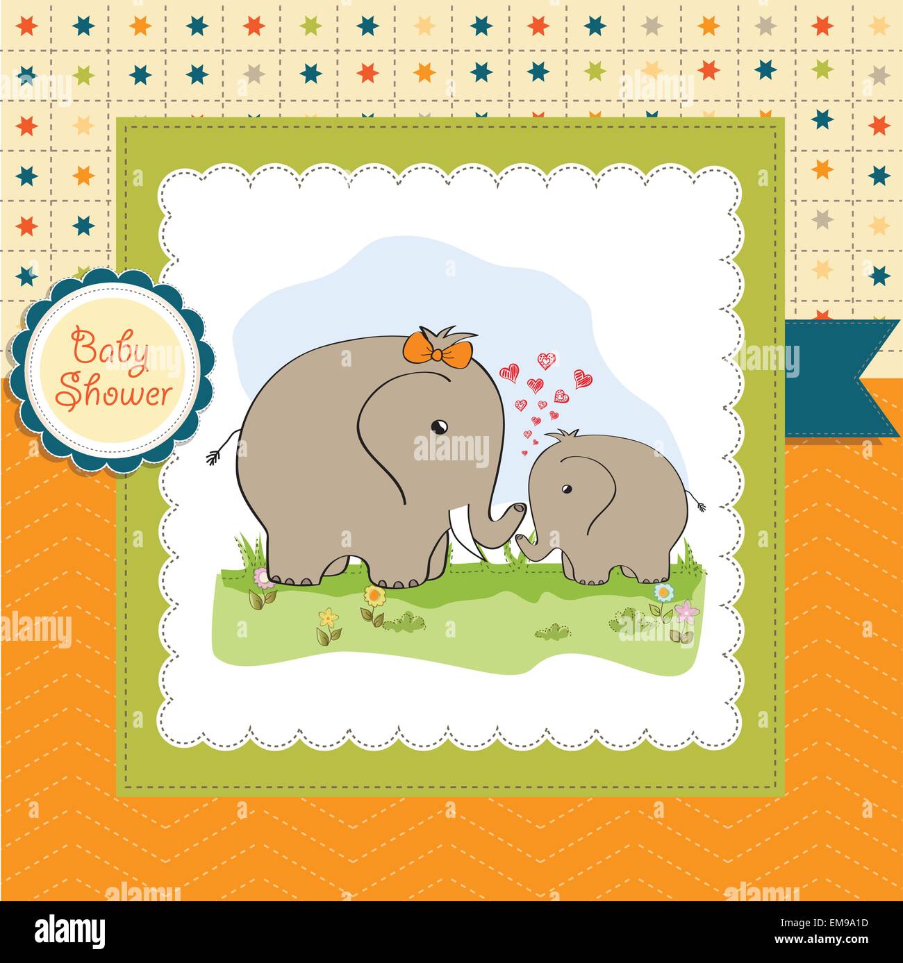baby shower card with baby elephant and his mother Stock Vector Image ...