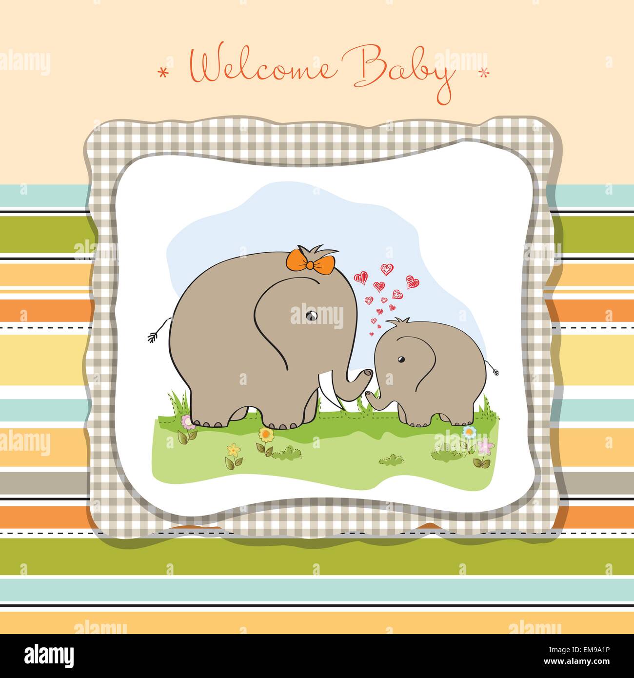 baby shower card with baby elephant and his mother Stock Vector Image ...