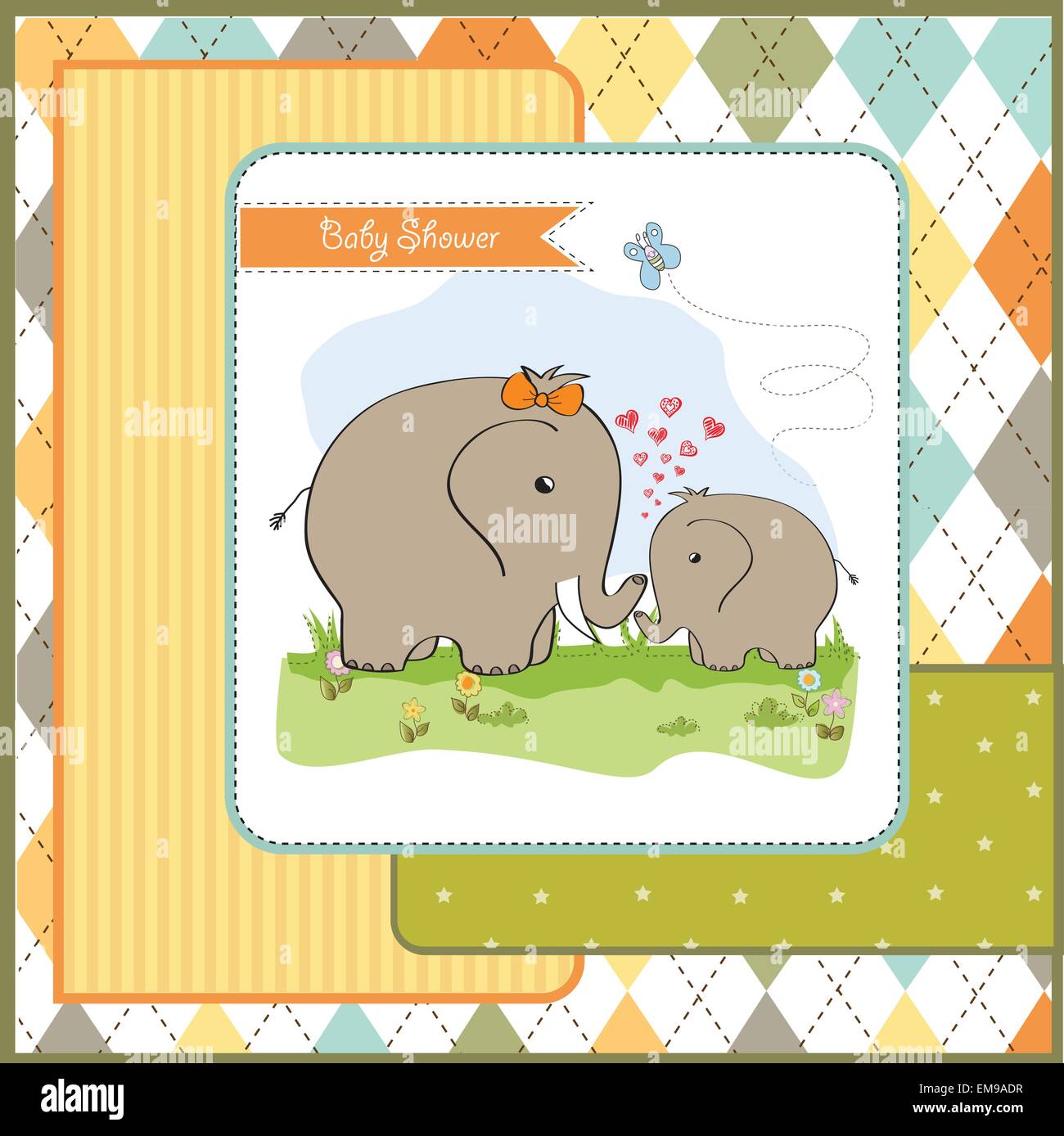 baby shower card with baby elephant and his mother Stock Vector Image ...