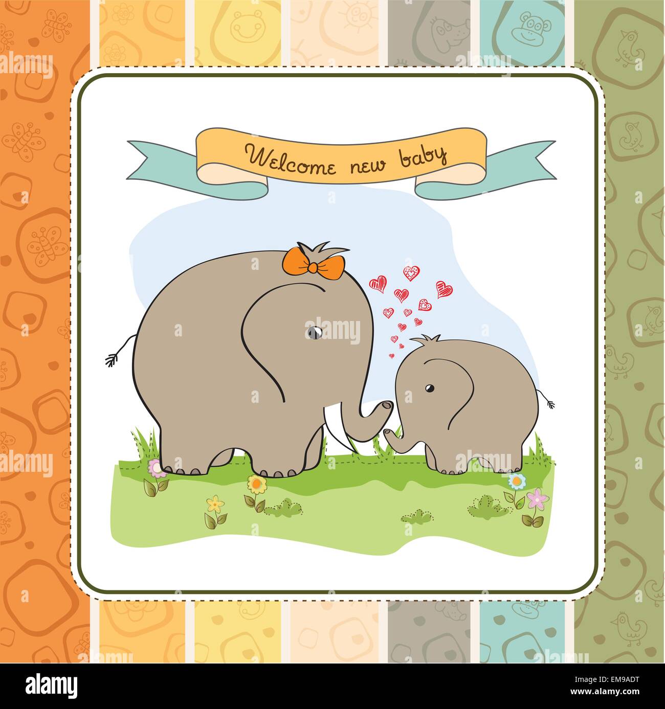 baby shower card with baby elephant and his mother Stock Vector Image ...