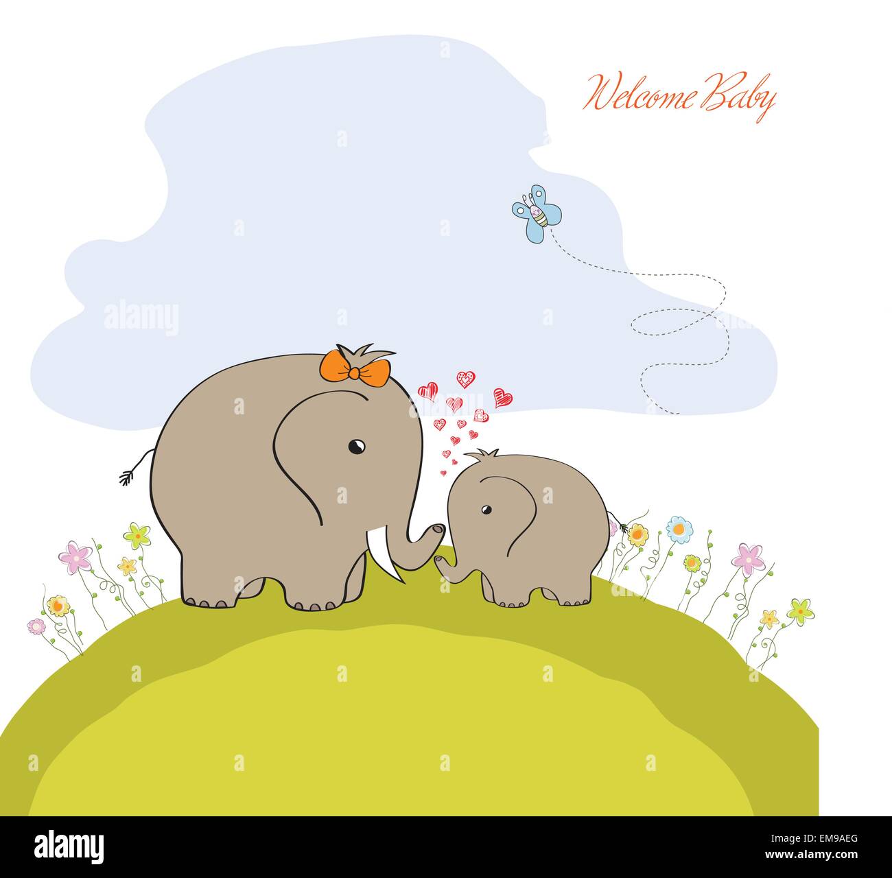 baby shower card with baby elephant and his mother Stock Vector Image ...
