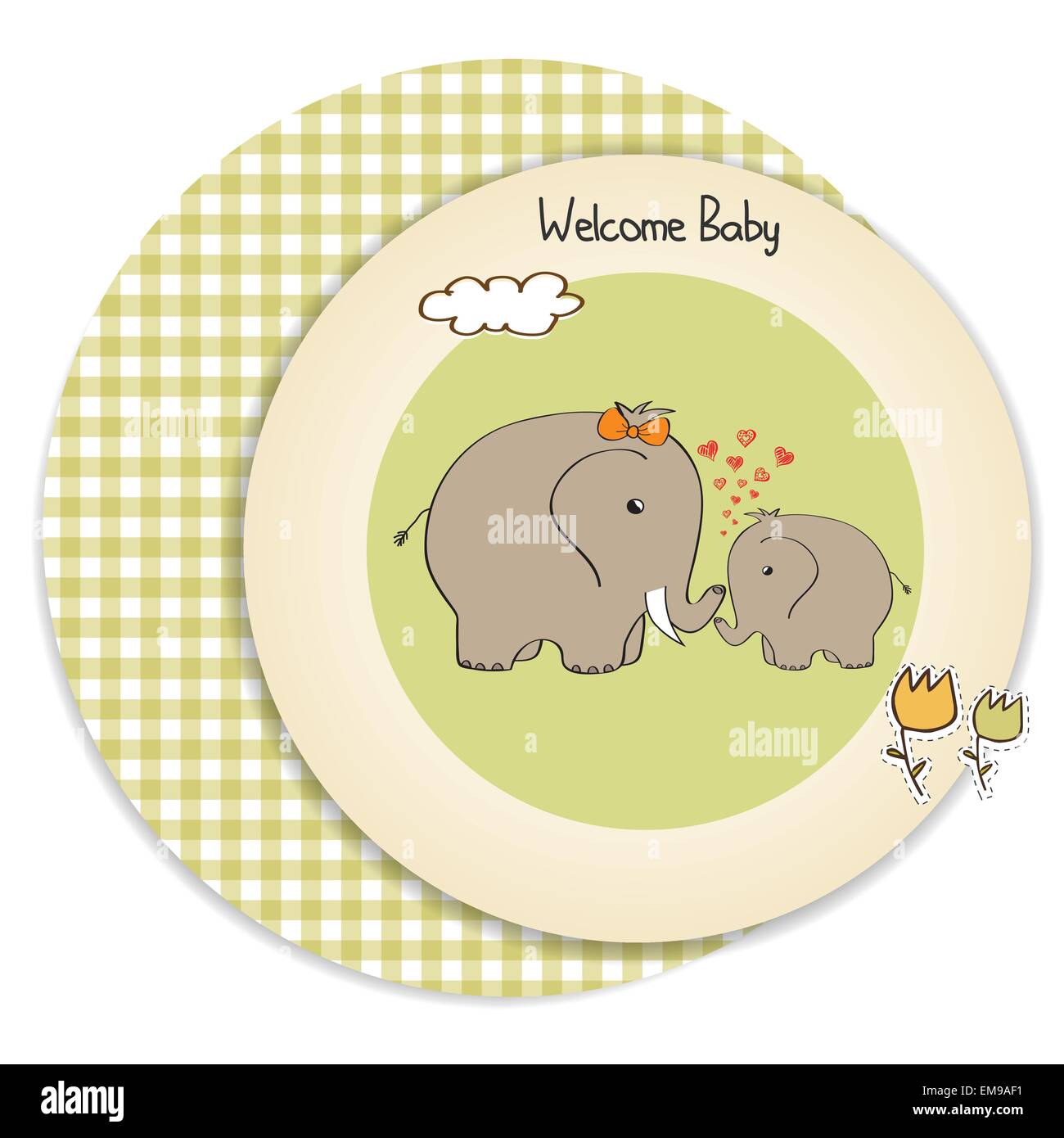 baby shower card with baby elephant and his mother Stock Vector Image ...