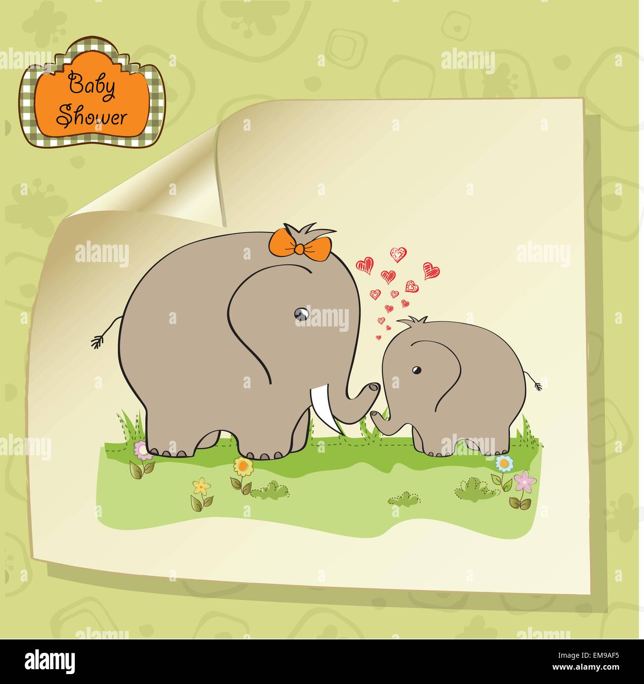 baby shower card with baby elephant and his mother Stock Vector Image ...
