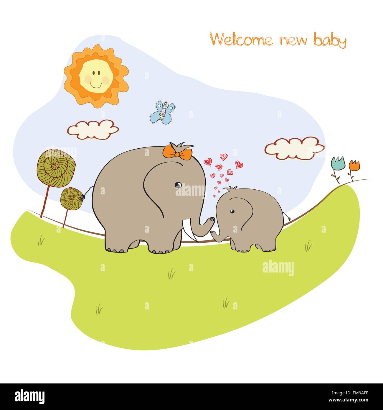 baby shower card with baby elephant and his mother Stock Vector Image ...