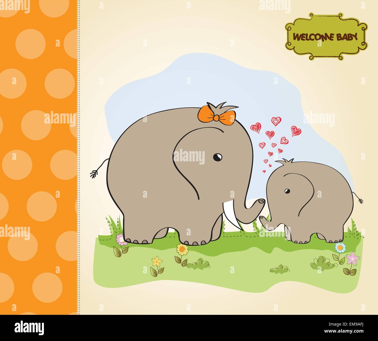 baby shower card with baby elephant and his mother Stock Vector Image ...