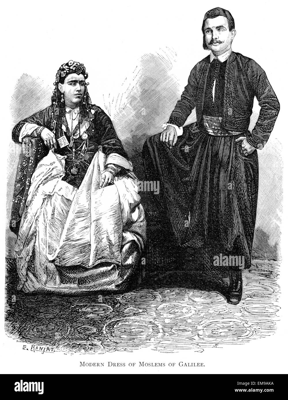 An engraving of Modern Dress of Moslems of Galilee scanned at high resolution from a book printed in 1889. Stock Photo