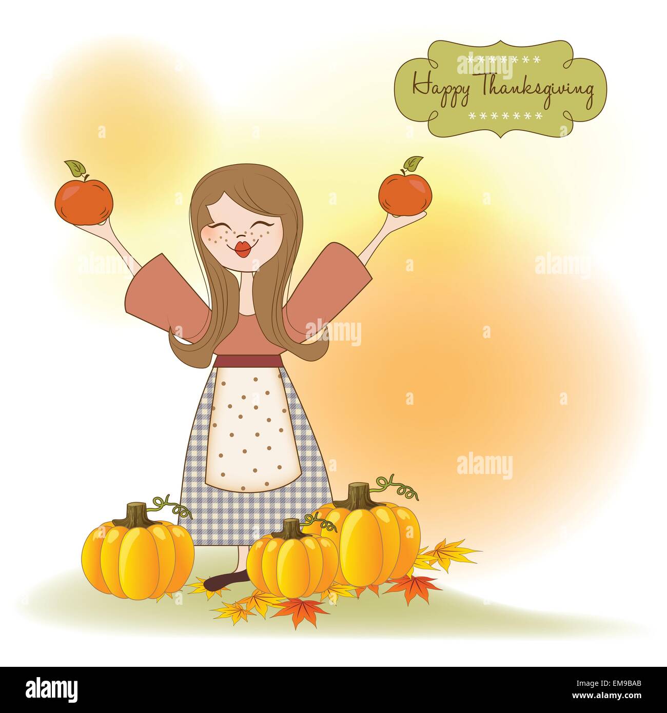 autumn girl with apples and pumpkins Stock Vector